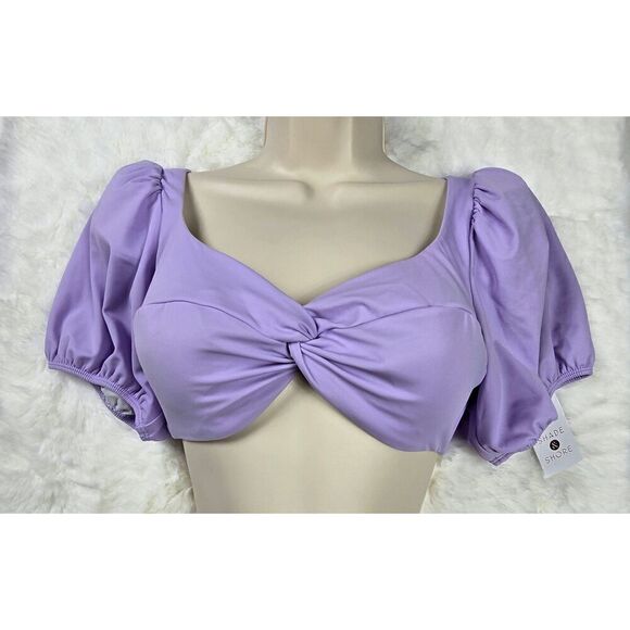 Shade & Shore Purple Puff Sleeve Bikini Top Medium - Picture 1 of 4